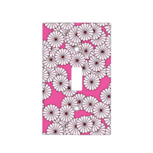 Art Deco flower pattern - white on pink Light Switch Cover