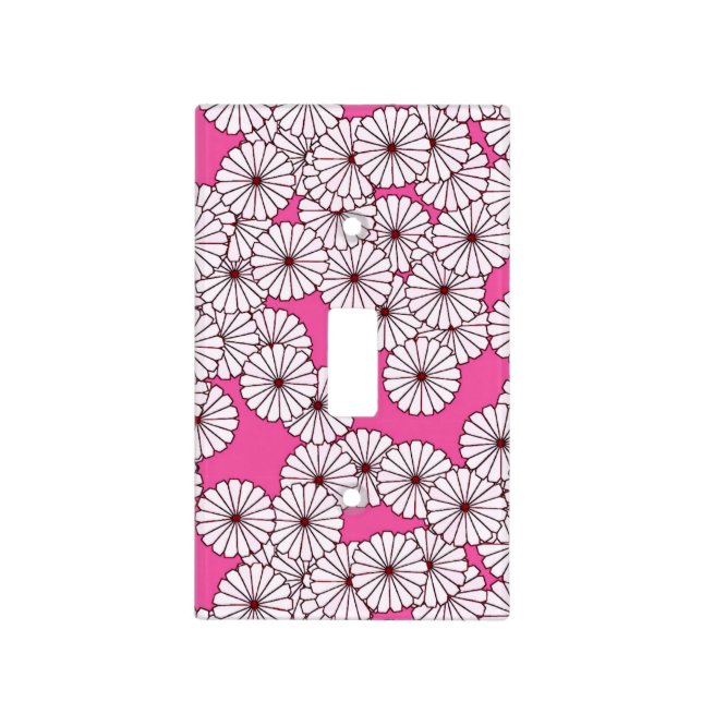 Art Deco flower pattern - white on pink Light Switch Cover (Front)