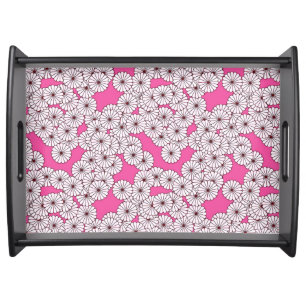Art Deco flower pattern - white on pink Serving Tray