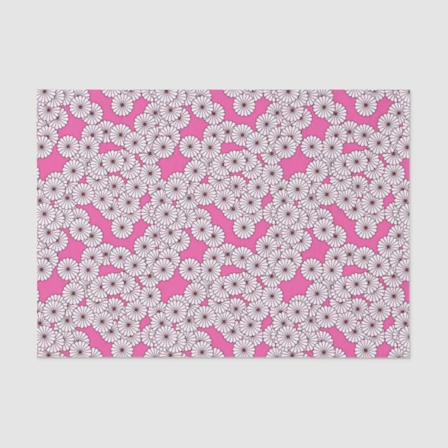 Art Deco flower pattern - white on pink Tissue Paper (Front)