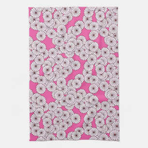 Art Deco flower pattern - white on pink Towel
