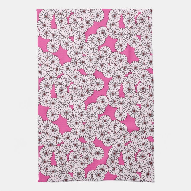 Art Deco flower pattern - white on pink Towel (Vertical)