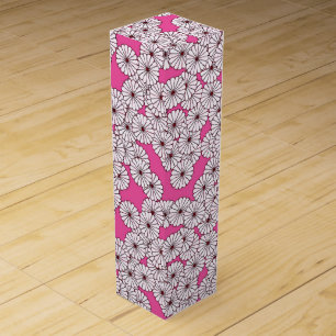 Art Deco flower pattern - white on pink Wine Box