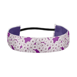 Art Deco flower pattern - white on purple Athletic Headband