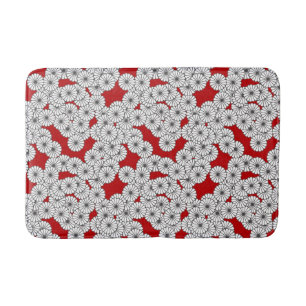 Art Deco flower pattern - white on red Bathroom Mat