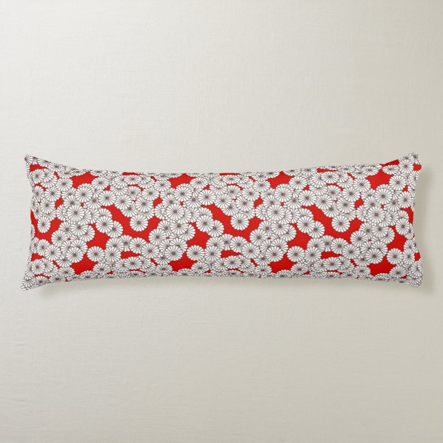 Art Deco flower pattern - white on red Body Pillow (Front)
