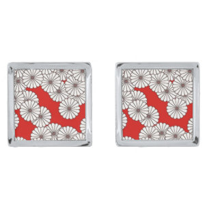 Art Deco flower pattern - white on red Cufflinks