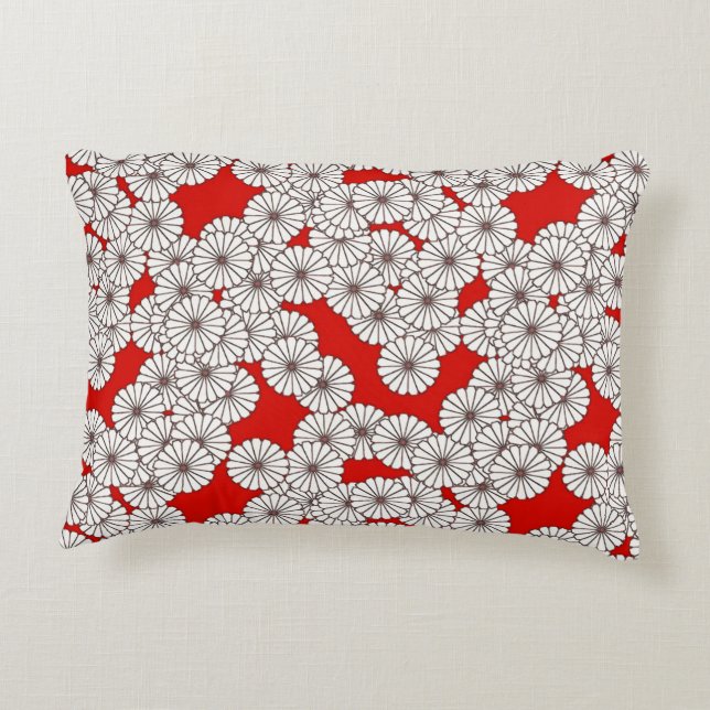 Art Deco flower pattern - white on red Decorative Pillow (Back)