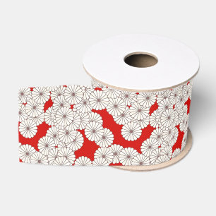 Art Deco flower pattern - white on red Grosgrain Ribbon