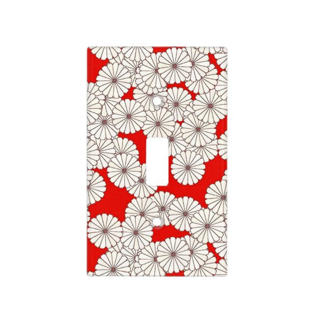 Art Deco flower pattern - white on red Light Switch Cover (Front)