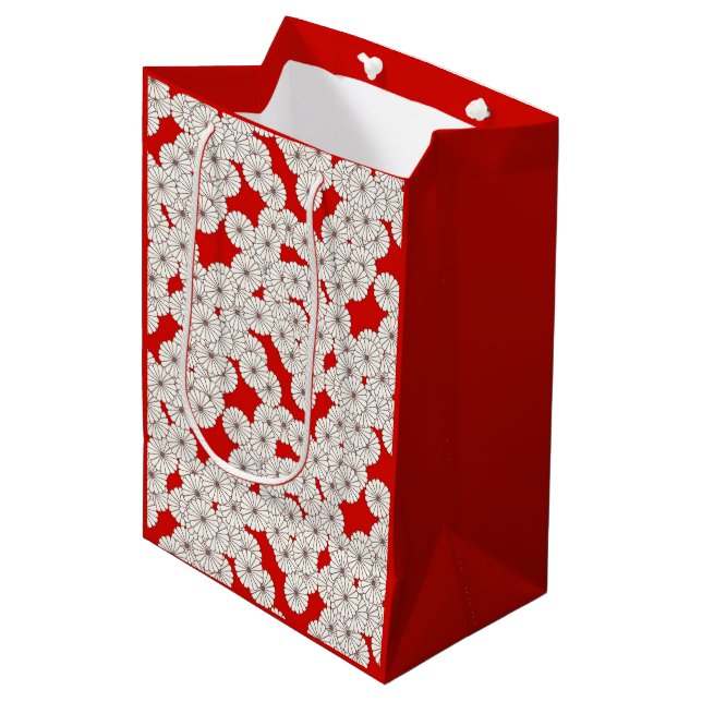 Art Deco flower pattern - white on red Medium Gift Bag (Front Angled)