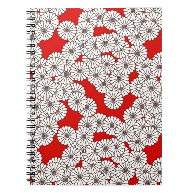 Art Deco flower pattern - white on red Notebook (Front)