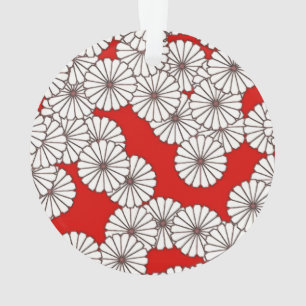 Art Deco flower pattern - white on red Ornament