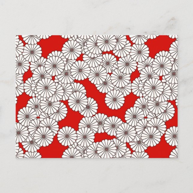 Art Deco flower pattern - white on red Postcard (Front)