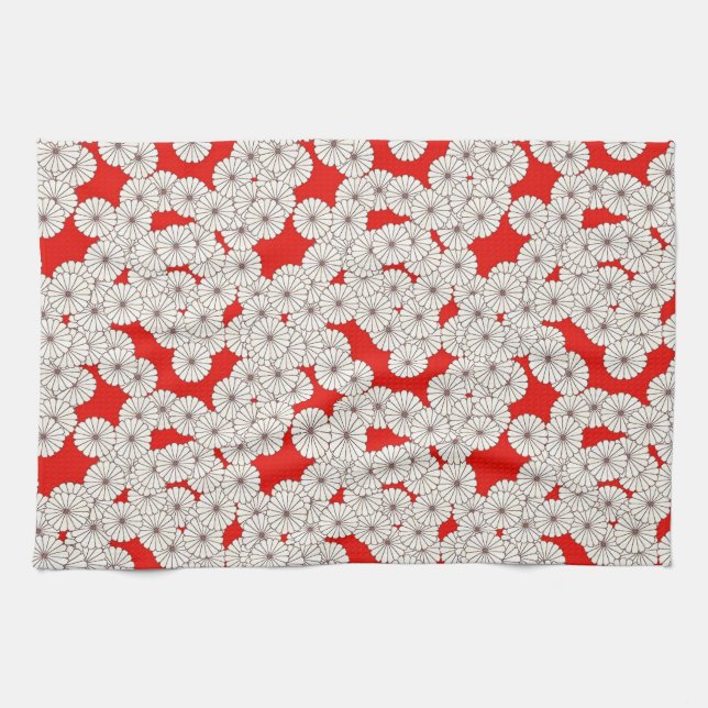 Art Deco flower pattern - white on red Towel (Horizontal)