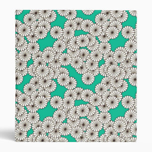 Art Deco flower pattern - white on turquoise 3 Ring Binder