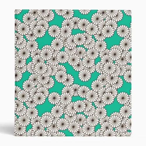 Art Deco flower pattern _ white on turquoise 3 Ring Binder