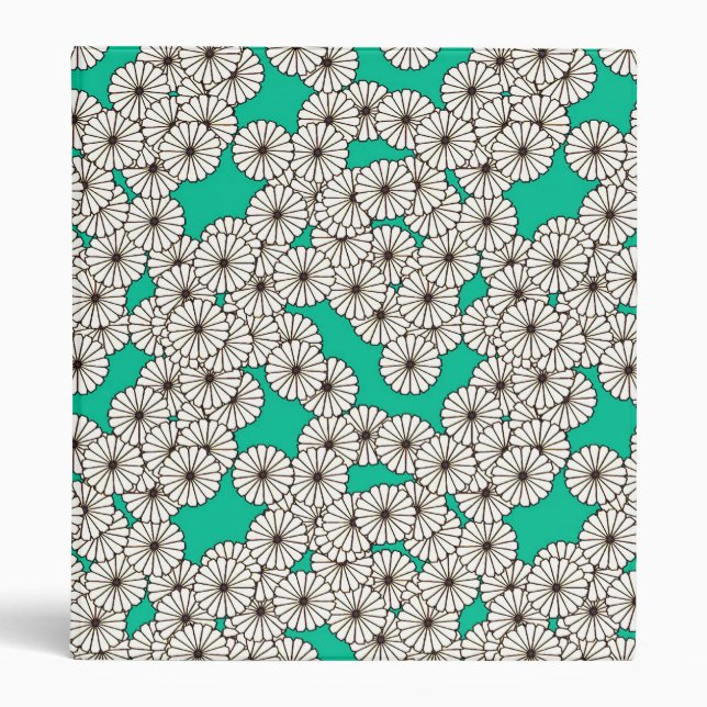 Art Deco flower pattern - white on turquoise 3 Ring Binder (Front)