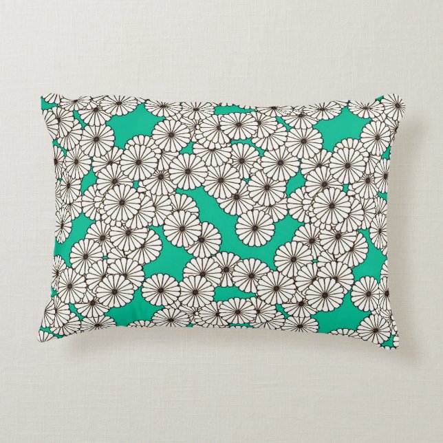 Art Deco flower pattern - white on turquoise Accent Pillow (Back)