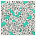 Art Deco flower pattern - white on turquoise Fabric