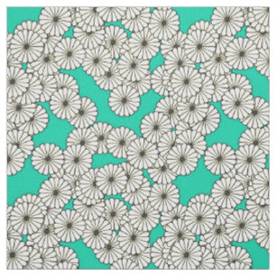 Art Deco flower pattern - white on turquoise Fabric