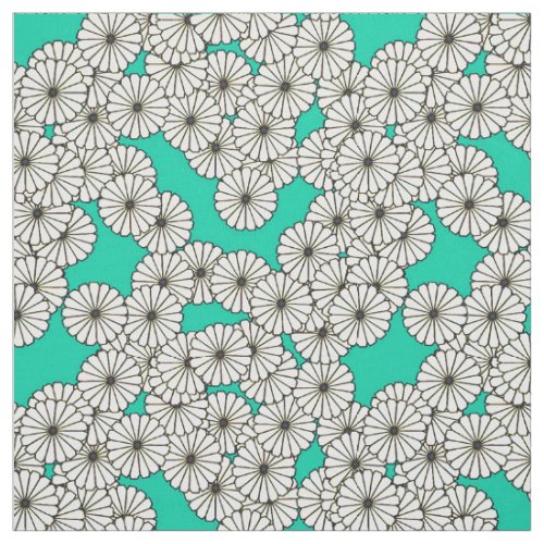 Art Deco flower pattern _ white on turquoise Fabric