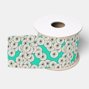 Art Deco flower pattern - white on turquoise Grosgrain Ribbon