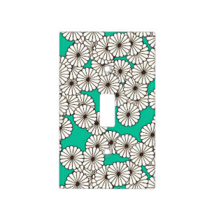 Art Deco flower pattern - white on turquoise Light Switch Cover