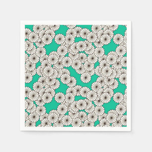 Art Deco flower pattern - white on turquoise Napkins