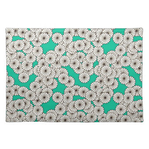 Art Deco flower pattern - white on turquoise Placemat