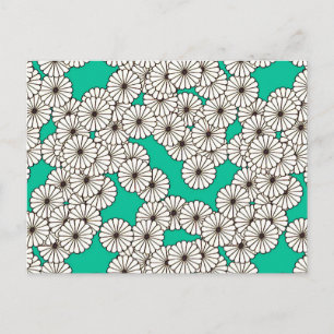 Art Deco flower pattern - white on turquoise Postcard