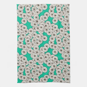 Art Deco flower pattern - white on turquoise Towel