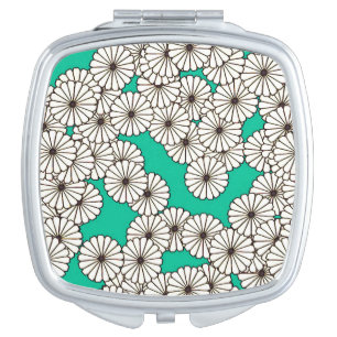Art Deco flower pattern - white on turquoise Vanity Mirror