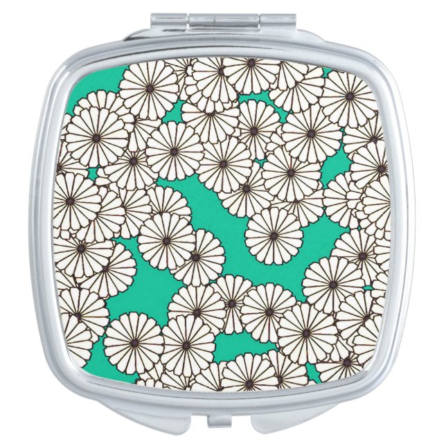 Art Deco flower pattern - white on turquoise Vanity Mirror (Front)