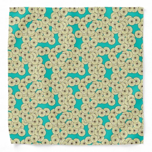 Art Deco flower pattern _ yellow on turquoise Bandana