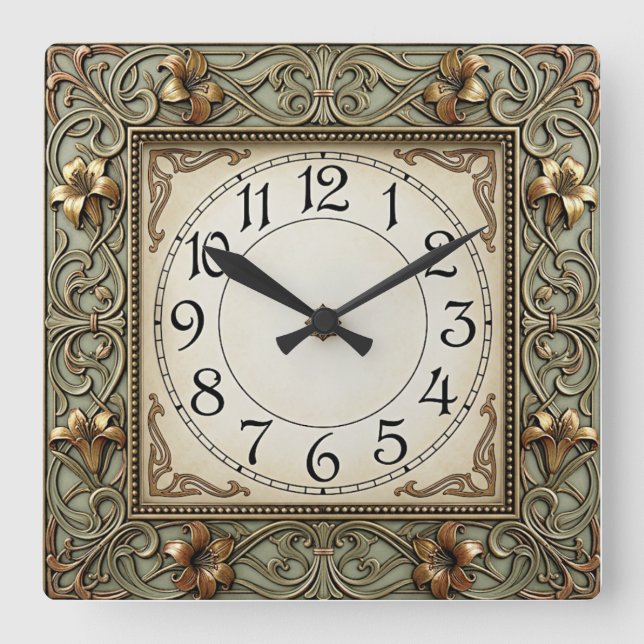 Art Deco Flower Square Wall Clock (Front)