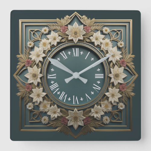 Art Deco flower Square Wall Clock
