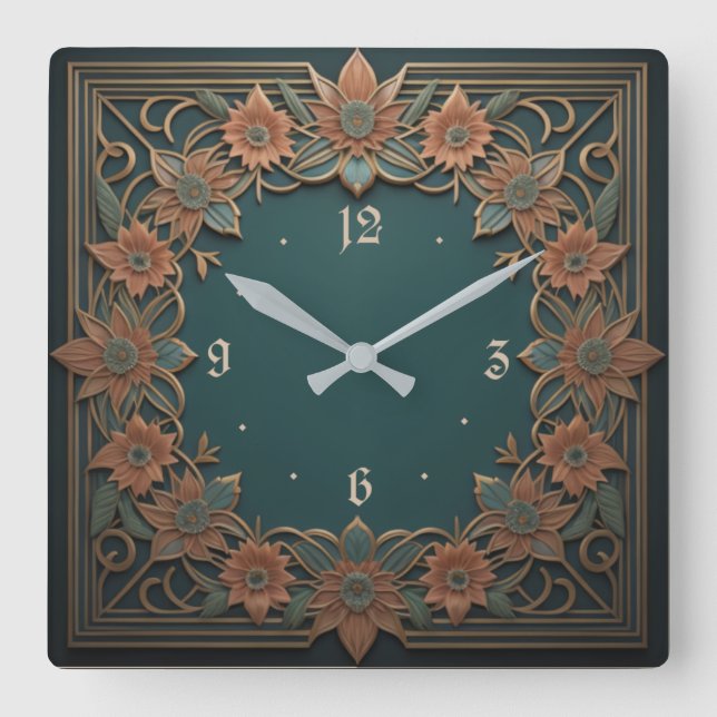 Art Deco flower Square Wall Clock (Front)