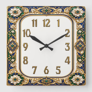 Art Deco Flower Square Wall Clock