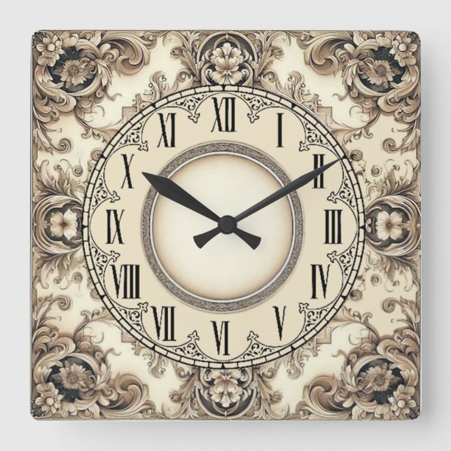 Art Deco Flower Square Wall Clock (Front)