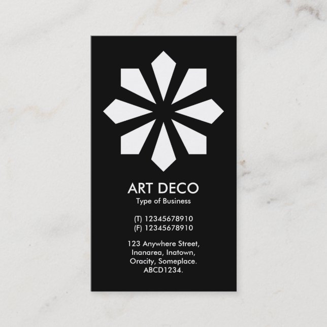 Art Deco Flower Star - Black Business Card (Front)