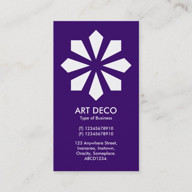 Art Deco Flower Star - Deep Purple 330066 Business Card (Front)
