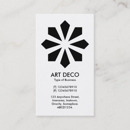 Art Deco Flower Star _ White front Black Back Business Card
