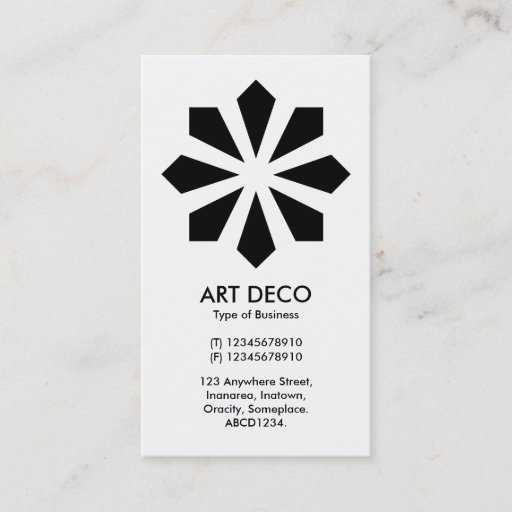 Customizable Art Deco Flower Star - White front, Black Back Business Card