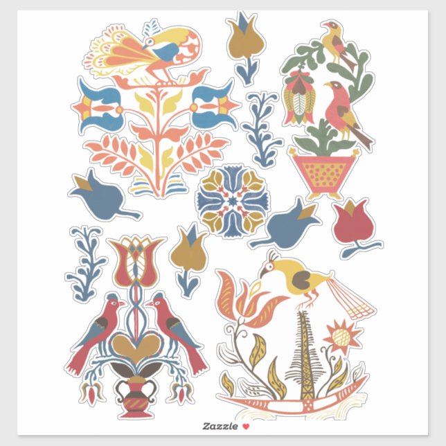 Art Deco Flowers and Birds floral elements Sticker (Sheet)