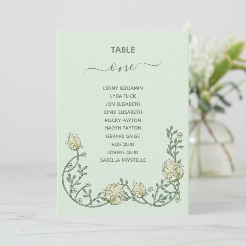 Art deco flowers green Table Number Seating Chart