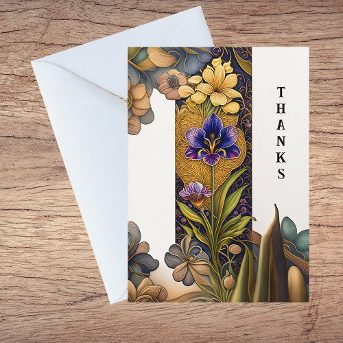 Art Deco Flowers Illustration Thank You  Card