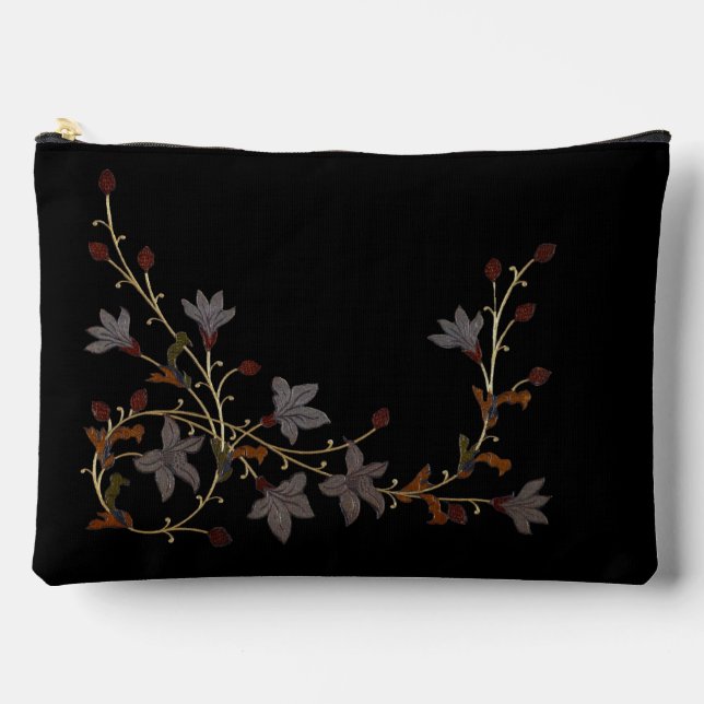 Art Deco Flowers On Black Accessory Pouch (Front)