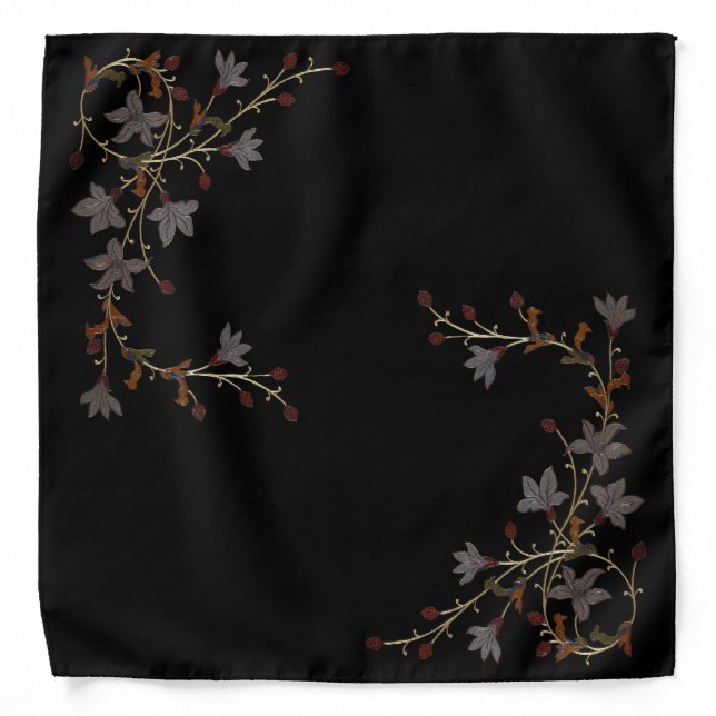 Art Deco Flowers On Black Bandana (Front)