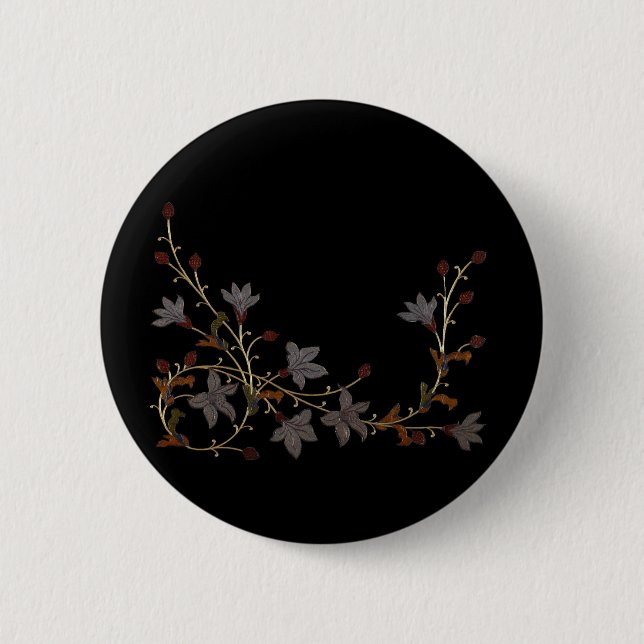 Art Deco Flowers On Black Button (Front)